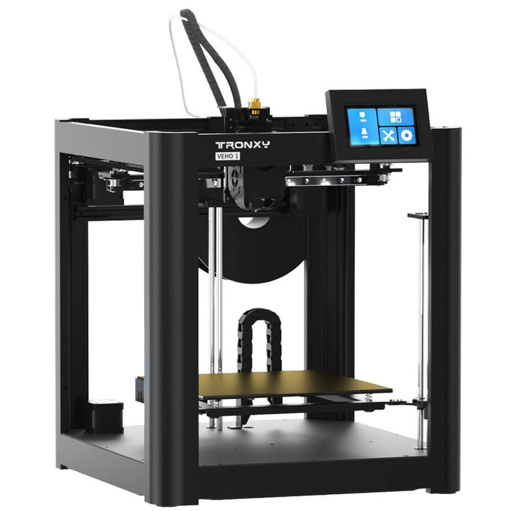 Tronxy Veho 1 3D printer offers fast printing speeds of up to 600mm/s, is fully assembled, includes linear rails, features a Klipper system, has a Corexy structure, and utilizes ceramic heating.