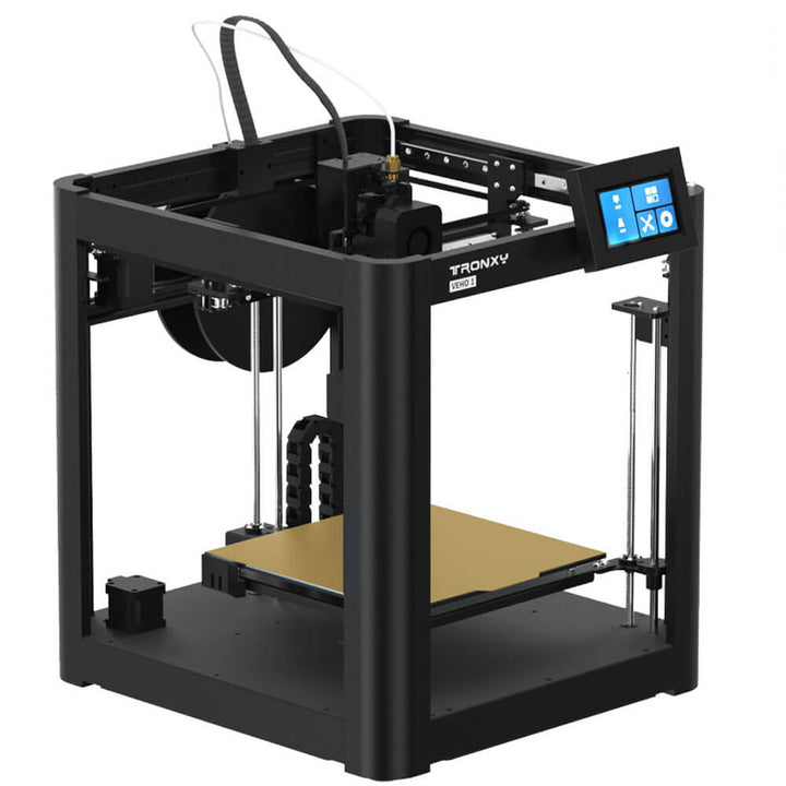 Tronxy Veho 1 3D printer offers fast printing speeds of up to 600mm/s, is fully assembled, includes linear rails, features a Klipper system, has a Corexy structure, and utilizes ceramic heating.