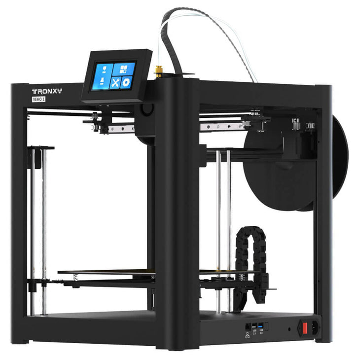 Tronxy Veho 1 3D printer offers fast printing speeds of up to 600mm/s, is fully assembled, includes linear rails, features a Klipper system, has a Corexy structure, and utilizes ceramic heating.